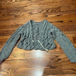 Free People Gray Open-Knit Cardigan